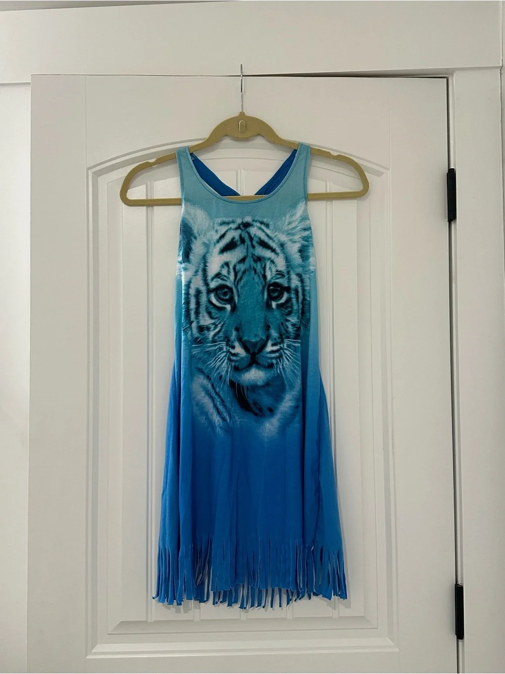 Justice Girls Swim Set / Bundle | Blue Tiger Face One Piece Swimsuit & Coverup
